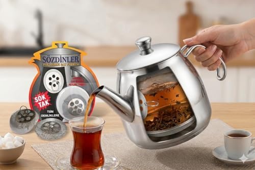 Çaydanlık İçi Süzgeç, Paslanmaz Çelik – Demlik Çay Süzgeci | Her Demliğe Uyumlu Sök-Tak Uzun Ömürlü Çay Filtresi (3, Gri)