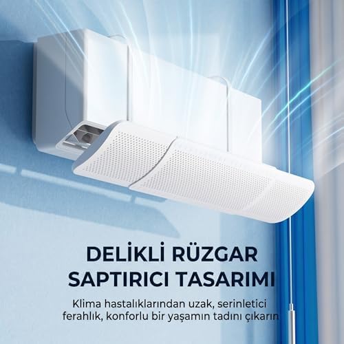 Ayarlanabilir Split Tipi Klima Hava Yönlendirici Filtre 57-96 cm, Klima Siperliği, Çarpma Önleyici Aparat, Ayarlı Deflektör, Rüzgar Kesici, Şeffaf Dayanıklı Tasarım, Beyaz - Görsel 3