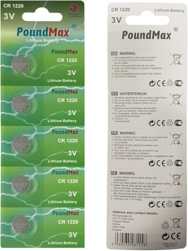 5 Adet CR1220 DL1220 1220 LIR1220 3V PoundMax Lityum Pil Lityum Düğme Pil, Küçük elektronik cihazlar için araba anahtarları, uzaktan kumandalar, teraziler, saatler ölçüm cihazları ve hesap makineleri