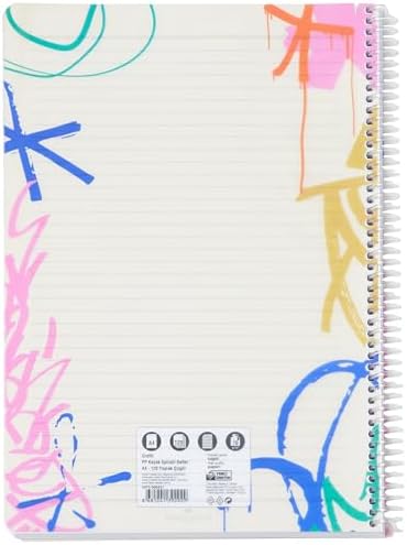 Grafiti Spiralli Defter, A4, 120 Yaprak, 70g Kağıt, Çizgili, 500 Mikron PP Kapak, PET Spiralli, Dayanıklı ve Kullanışlı
