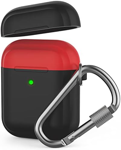 AirPods 1–2 Nesil Uyumlu Silikon Kılıf – Mat Yumuşak Doku, Darbe Emici, Karabinalı Kemer Klipsi, Kablosuz Şarj Destekli, Yedek Üst Kapak Hediyeli Siyah