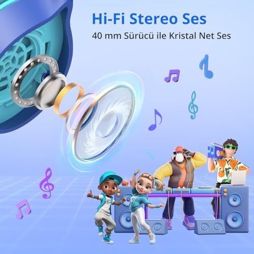 EarFun S1 Kablolu Kulaküstü Çocuk Kulaklık - Ayarlanabilir Kafa Bandı - Okul/seyahat/erkek/kız Çocuklar/bilgisayar/tablet Için Taşınabilir - Mavi (EarFun Türkiye Garantili) - Görsel 3