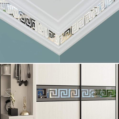 Alternative view of Aputue Ayna Duvar Stickerı, 30 Parça Çıkarılabilir Kendinden Yapışkanlı Akrilik Ayna Duvar Dekoru, Geometrik Yunan Desenli, Oturma Odası Yatak Odası TV Arka Planı Duvar Dekorasyonu (Gümüş)