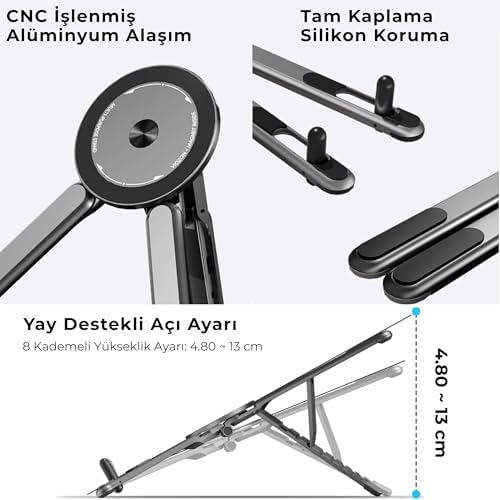 Alternative view of Manyetik 3’ü 1 Arada Ayarlanabilir Masaüstü Laptop, Tablet ve Telefon Standı – Katlanabilir Metal Gövde
