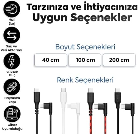 Type-C to Type-C ile Uyumlu iPhone ve ile Uyumlu Hızlı Şarj ve Data Kablosu 40 cm L Tipi Gaming Hasır Örgülü (Kırmızı) - Görsel 2