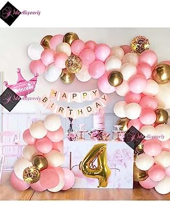 Bkmc Kızlar İçin Pembe Kraliçe Taçlı LÜKS 4 Yaş Doğum Günü Parti Süsü İYİKİ DOĞDUN bmcNM864 - Görsel 3