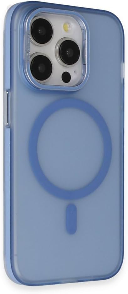 Alternative view of & AKSESUAR iPhone 14 Pro için Magsafe ile Uyumlu Arka Kısmı Mat Açılır Metal Kamera Çerçeveli Stantlı Anti Shock Frost Kılıf (Mavi)