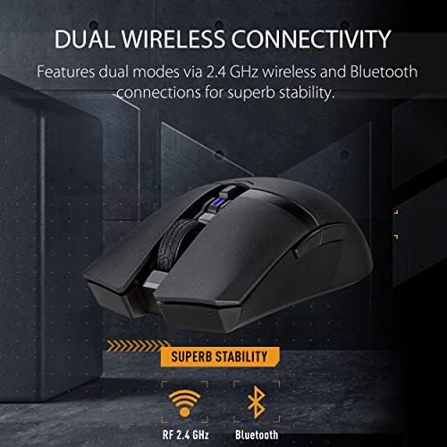 ASUS TUF M4 kablosuz oyun faresi | çift kablosuz mod - Bluetooth/RF 2,4 GHz, 12K DPI optik sensör, 6 programlanabilir düğme