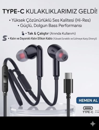 KALIN SİLİKON KABLOLU TYPE C KULAKLIK TÜM TYPEC ÇIKIŞLI CİHAZLARA UYUMLU TAK ÇALIŞTIR !!!! TAK KULLAN MÜKEMEL SES BASS TİZ MİKROFON AAA KALİTE SİYAH TC21 - Görsel 3