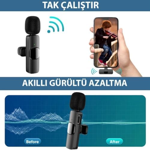K9-D Type C Lightning Wireless (Kablosuz Mikrofon) Dönüştürücülü Tak Çalıştır Android Telefon Tablet Ipad Tekli Yaka Mikrofonu K9-D