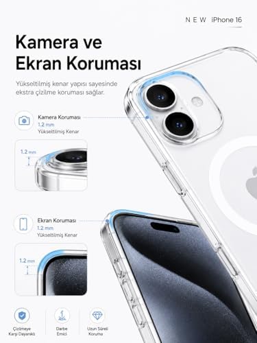 iPhone 16e ile Uyumlu, Manyetikli, MagSafe Destekli, Kauçuk, Çizilmeye Dayanıklı, Modern Tasarım - Görsel 2