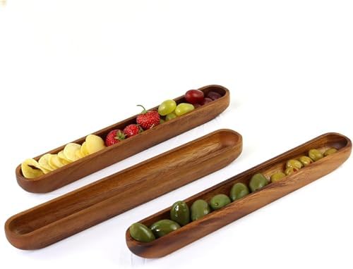 Akasya Ağacından Ahşap Zeytin Tabağı, Zeytinlik,Ahşap Zeytin Tepsisi El Yapımı Akasya Ahşap Uzun Kano Tekne Tarzı Çanak - Yemek Servis Tabağı Masa Orta Parça (35cm*5cm) - Görsel 3
