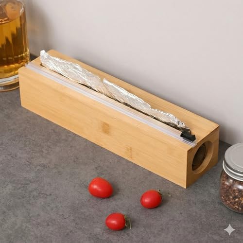 Alternative view of Bambu Streç Film Kesici ve Düzenleyici - Pratik Kesicili Alüminyum Folyo ve Yağlı Kağıt Saklama Kutusu - Mutfak Çekmece İçi Düzenleyici Organizer - 33 cm Uyumlu Ahşap Streç Kutusu