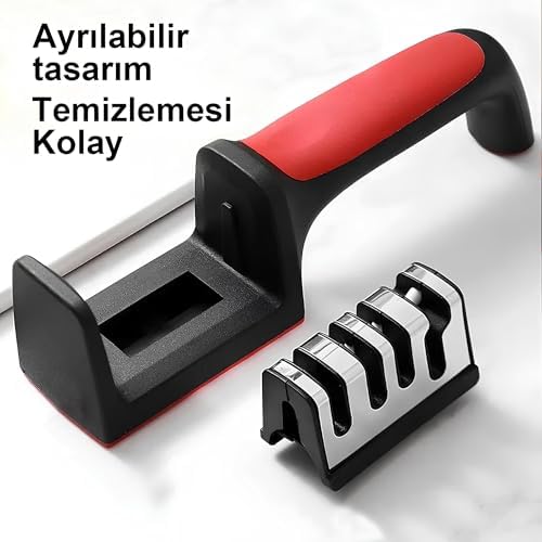 Kanji 4 Fonksiyonlu Paslanmaz Çelik Bıçak, Makas & Satır Bileyici – Elmas, Seramik ve Tungsten Çelik Bileme Sistemi – Ergonomik ve Dayanıklı Bileme Aleti - Görsel 3