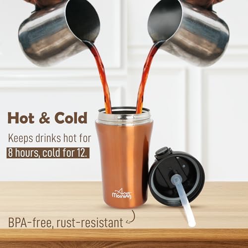 Any Morning 400 ml Paslanmaz Çelik Termos Mug, Çift İşlevli Sızdırmaz kapaklı, Bakır SI232021