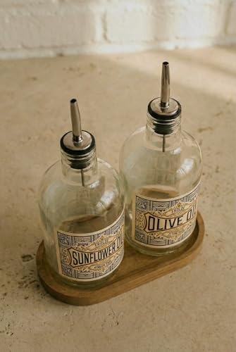 Alternative view of 2'li Ahşap Stantlı ÇelikTıpalı 750 ml Cam Ayçiçek Yağı Zeytinyağı Şişesi Yağdanlık Vintage  (AT) (FROLDEAT)
