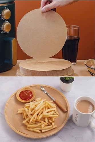 50 Adet Air Fryer Pişirme Kağıdı Tek Kullanımlık Hava Fritöz Yağ Geçirmez Pişirme Kağıdı 21,5 cm Yuvarlak Model XXL Model Uyumlu - Görsel 3