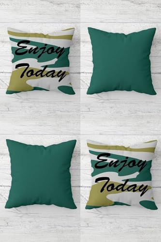 Enjoy Today Yazılı Gizli Fermuarlı Kırlent Kılıfı Koltuk Yastık Kılıfı Takım(4adet), Petrol Yeşili-Gri 43 x 43