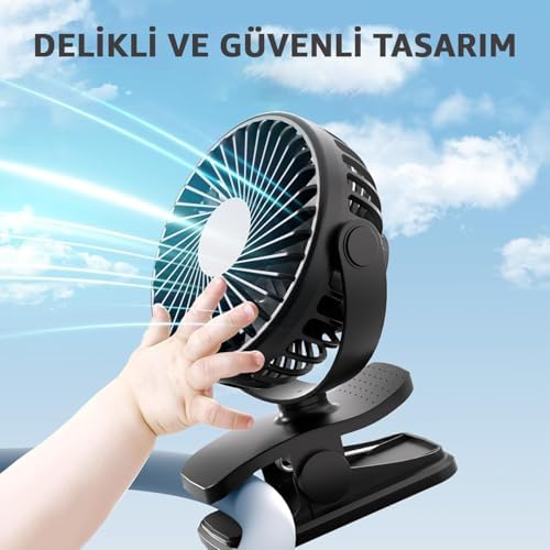 Şarjlı USB Mini Klipsli Vantilatör Fan - 3 Kademeli - 360° Hareketli - Bebek Arabası, Ofis, Masaüstü, Kamp Kullanımı İçin Uygun - Sessiz ve Taşınabilir - Asorti Renk - Görsel 3