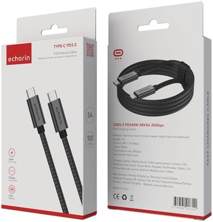 240W, 20 Gbps, 4K 60Hz, USB C'den USB C'ye, Örgülü Hızlı Şarj, Görüntü ve Veri Aktarım Kablosu PD 3.2, 5A, iPhone 15, 16, 17, M2 MacBook Pro, Air, iPad Pro ve Galaxy S25, S24, S23 ile Uyumlu - Görsel 3
