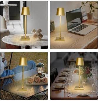 Alternative view of İstanbul Gold Şarjlı Masa Lambası Dimmerli 3 Renk Işıklı Dokunmatik Cata Dekoratif Abajur Cafe Restoran Sunum Yemek Masası Üstü Lambası Gold Renk Metal