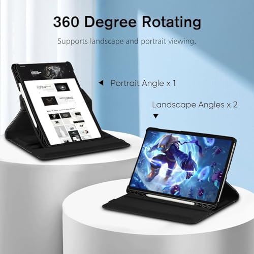 Galaxy Tab S9 FE X510 Kılıf, 360 Derece Dönebilen Standlı Deri Akıllı Tablet Kılıfı, Kalem Bölmeli Elastik Bandajlı Koruyucu Kapak - Siyah - Görsel 3