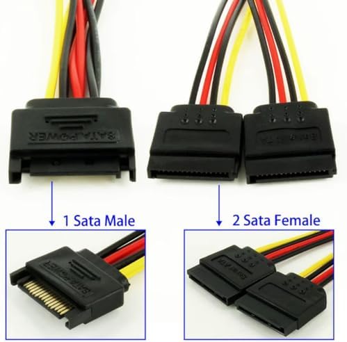 Sata Çoklayıcı, 1 Erkek 2 Dişi 2 Port Çoklayıcı, 15 Pin, Sata HDD Bağlantı Kablosu, - Görsel 3
