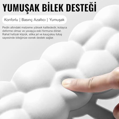 Cloud Klavye Bilek Desteği, Bulut ErgoPad, Kaymaz Tabanlı, Nefes Alan Kumaş, Ağrı Önleyici (Klavye Desteği, Beyaz)
