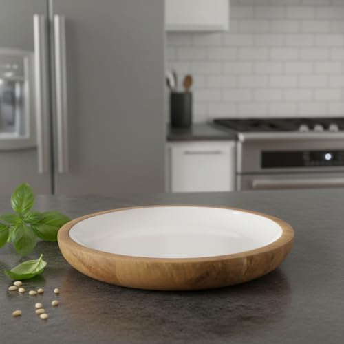 Mango Ağacı Pasta Tabağı - İçi Krem Emaye (Enamel) Kaplama 20 cm Tatlı, Meyve ve Kahvaltı Tabağı - Leke Tutmaz Ahşap Sunum (Yükseklik: 2 cm)