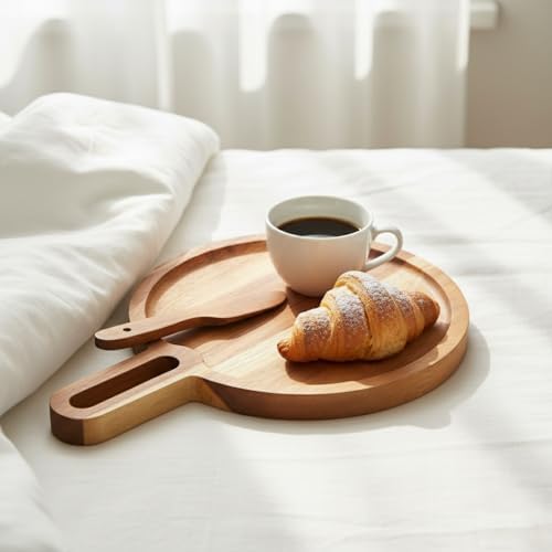 Doğal Akasya Yuvarlak Peynir Sunum Tahtası ve Bıçak Seti – 19 cm Ahşap Servis Tepsisi, Yanında Özel Peynir Bıçağı İle (2 Parça Mini Set) - Görsel 3