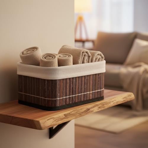 Alternative view of Mini Dikdörtgen Bambu Düzenleyici ve Saklama Sepeti – Gri Ahşap Banyo, Makyaj ve Ofis Organizeri, Kumaş Astarlı Dekoratif Kutu (20x15x10 cm)