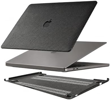 MacBook Air 13 inç Kılıfı A1932 A2179 A2337 M1 Uyumlu Sert Kapak 360° Koruma Karbon Fiber Desenli Siyah