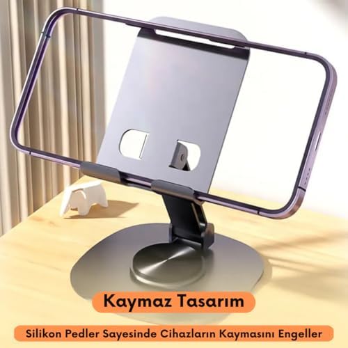 Masaüstü Alüminyum Telefon Tutucu, Katlanabilir Telefon Standı, Ergonomik Tasarım, Dayanıklı Sağlam Yapı, Evrensel Uyum (Gri Renk) - Görsel 3