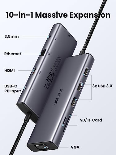 USB C Yerleştirme İstasyonu 10'U 1 ARADA 4K HDMI, VGA, 3 x USB A 3.0, PD 100W, Ethernet, 3,5 mm Ses, SD/TF ile - Görsel 3