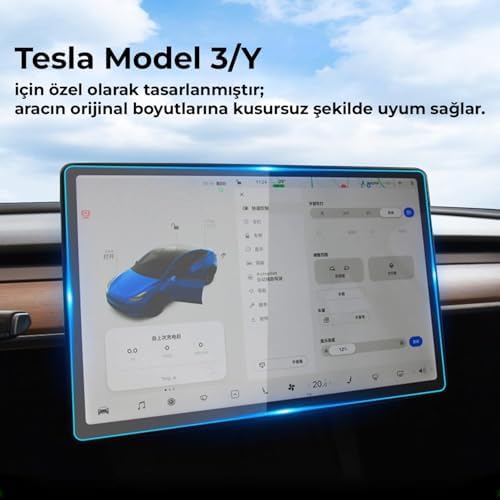 Tesla Model 3 (2024/2025/2026) ve Model Y (2024/2025), Model Y Standard 2026 15.4" Multimedya Dokunmatik Ekran Koruyucu Temperli Cam – Kenarlarda Güvenli Boşluk Tasarımı, 99% HD Şeffaflık