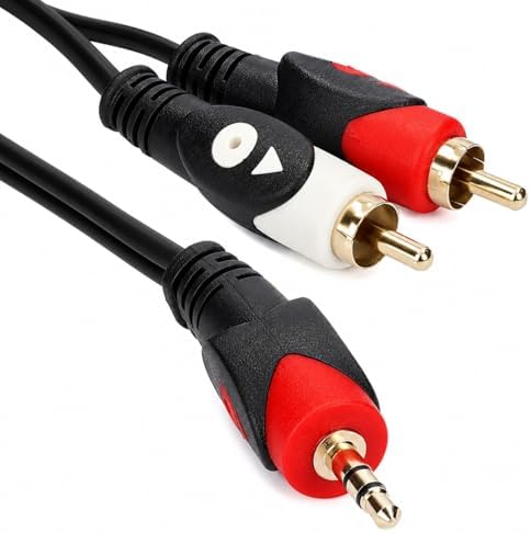 PX-AUX3R 3 Metre 3.5mm AUX to 2 RCA Ses Kablosu, Telefon Laptop PC Tablet Ses Çıkışını Amfi Hoparlör TV Ses Sistemine Bağlama Kablosu, Kırmızı Beyaz RCA Stereo Audio Kablo - Görsel 3