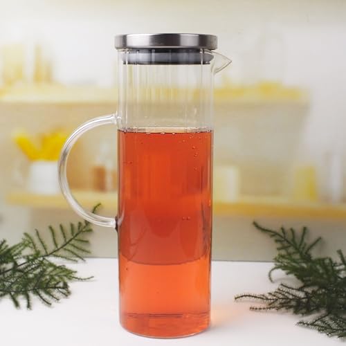 1000ml Metal Kapaklı Line Borosilikat Cam Yağlık & Sürahi – Şık, Dayanıklı ve Sağlıklı Saklama Çözümü (8cm x 20cm)