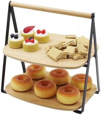 2 Katlı Dikdörtgen Bambu Servis Sunum Seti Büyük Boy, Kuru Pasta, Kurabiye ve Kek Sunumları İçin Büyük Boy (34cm-26.5cm-16cm) - Görsel 3