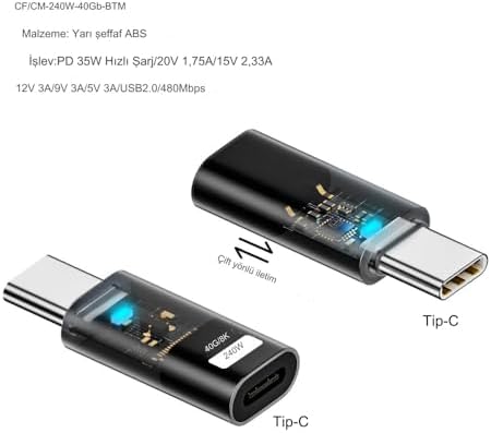 Type C to Type C USB3.2 240W 40Gbps 8K Hızlı Şarj Veri ve Görüntü Aktarımı Çevirici Adaptör OTGST - Görsel 3