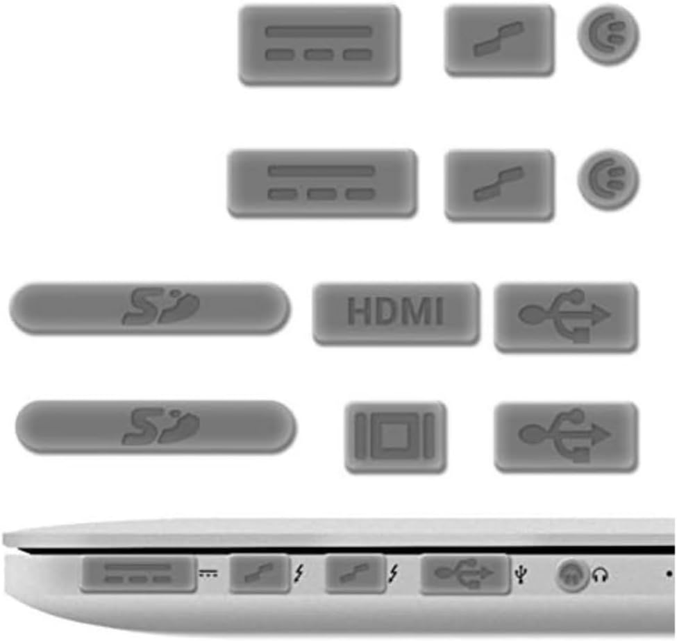 MacBook Toz Koruyucu Silikon Port Tıpa Seti 12’si Bir Arada USB-A MagSafe HDMI SD Uyumlu Eski Nesil Retina Kasa Şeffaf - Görsel 3