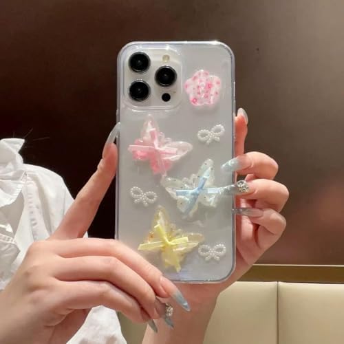 Alternative view of 3D Kelebekli Şeffaf Simli iPhone 13 Uyumlu / 14 Uyumlu Kılıf – Kamera Korumalı, Darbe Emici Silikon