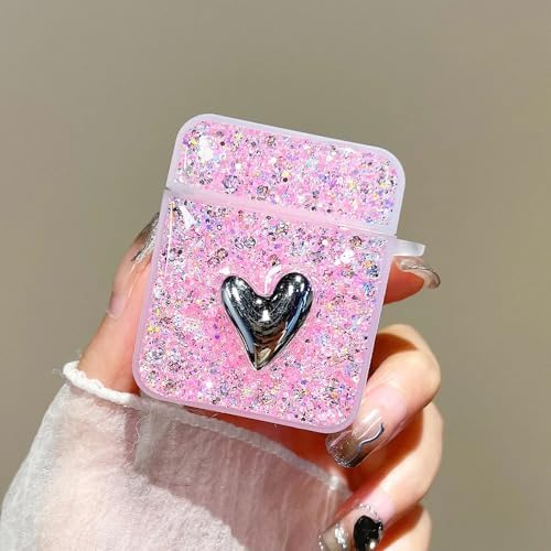 AirPods 1. Nesil / 2. Nesil için Kılıf Glitter Shiny Pembe [AirPods 1/2 ile Uyumlu Kılıf - Pembe]