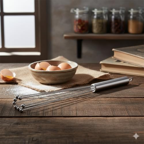 Paslanmaz Çelik Top Uçlu Çubuk Çırpıcı (31 cm) | Profesyonel Ball Whisk | Hızlı ve Kolay Karıştırma | Yumurta, Sos ve Hamurlar İçin İdeal - Görsel 3