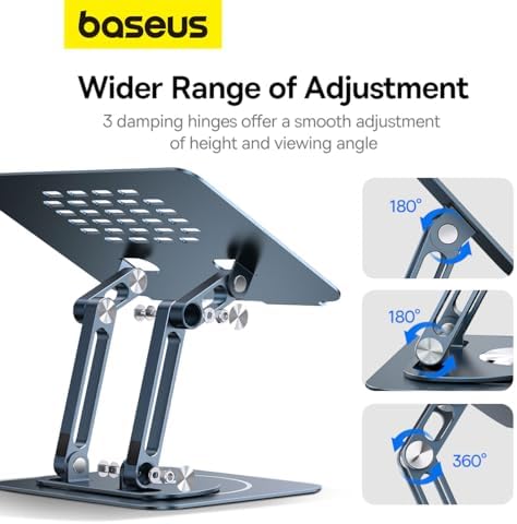 Baseus Ayarlanabilir Dizüstü Bilgisayar Standı, 360 Derece Dönebilen Ayarlanabilir Dizüstü Bilgisayar Standı (Üç Katlı Versiyon) MacBook Air Pro, Dell XPS, HP vb. için Ergonomik Katlanabilir Stand