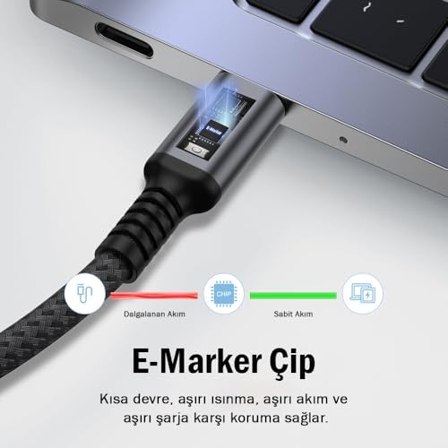 Şarj ve Veri Aktarım Kablosu 20V5A, Type C'den Type C'ye, 100W, Çift Kat Örgülü (Gri, 2 metre) - Görsel 3