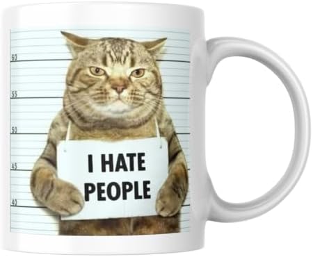 Kedili Kupa Bardak Komik Yazılı I Hate People Hediyelik Kahve Çay Kupası - Görsel 2