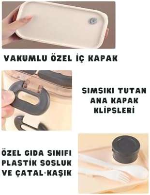 Alternative view of 1350ml Lunchbox 2 Katlı 3 Bölmeli ve Sosluklu Çelik Sefer Tası Yemek Kutusu Çatal Kaşık Hediyeli (Lacivert)