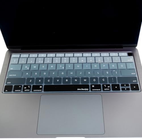 Türkçe Q Klavye Koruyucu MacBook Air 13 A1932 A2179 A2337 M1 Uyumlu | US Amerikan Düz Enter ANSI | Türkçe Baskılı Silikon Keyboard Cover Siyah Gri