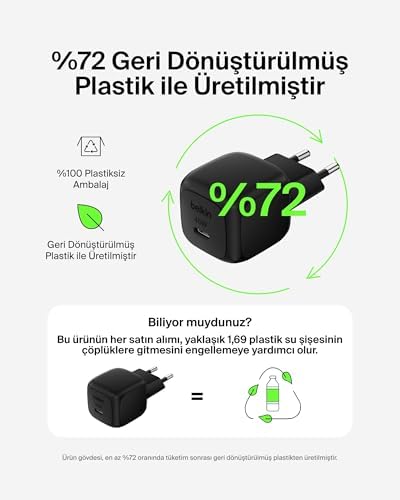 Alternative view of Kompakt Duvar Şarj Cihazı 45 W, Apple iPhone 17, 16 and 15 Serisi,  Galaxy S25, iPad, AirPods ve Daha Fazlası için USB-C Güç İletimli Hızlı Şarj, Siyah