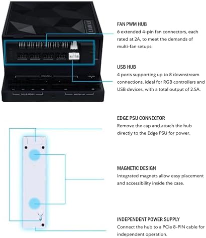 Alternative view of Lian Li Evrensel USB ve PWM Fan Hub, 4 USB Başlıklı Fan Kontrol Cihazı - 6 Fan Bağlantı Noktası - Manyetik Montaj - 5V/4PIN - PSU/Anakart Evrensel Kılıf Uyumluluğu - Beyaz (EG-HUB01W)